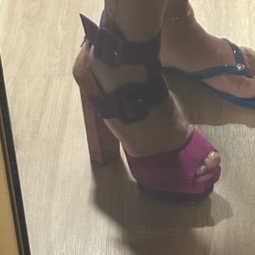 Sexy Stylish Purple and Tape and pink Women's Heels